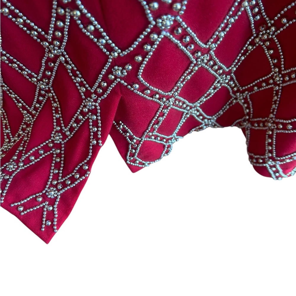 Carmen Marc Valvo red wool with gold beading size 14 - Picture 3 of 5